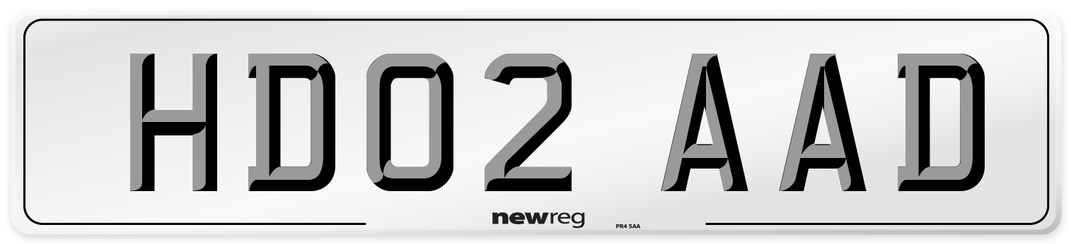 HD02 AAD Number Plate from New Reg